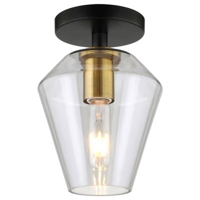 Remy 7" Matte Black and Brass Semi Flush Mount with Glass Shade