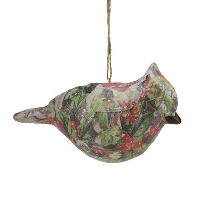 Gallerie 6" Victorian Floral Decoupage Bird Looking Forward Christmas Ornament - Red/Green