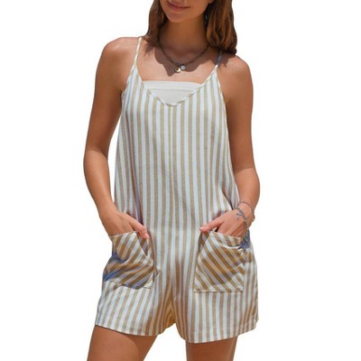 EXLURA Women's Summer Casual Sleeveless Striped Rompers Loose Spaghetti Strap Overalls 2025 Jumpsuits Vacation Beach Outfits