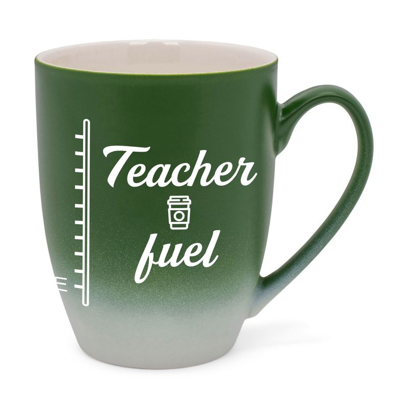 Elanze Designs Teacher Fuel Two Toned Ombre Matte Green and White 12 ounce Ceramic Stoneware Coffee Cup Mug, 1 of 2