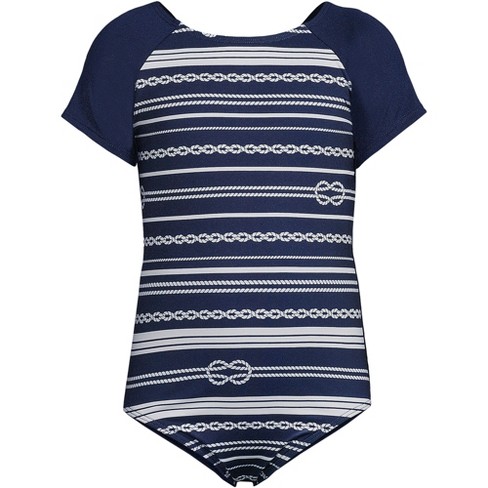 Lands' End Kids Cap Sleeve Portrait One Piece Swimsuit - X-large - Deep ...