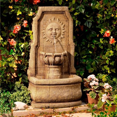 Rustic Faux Stone Outdoor Wall Water Fountain with LED Light