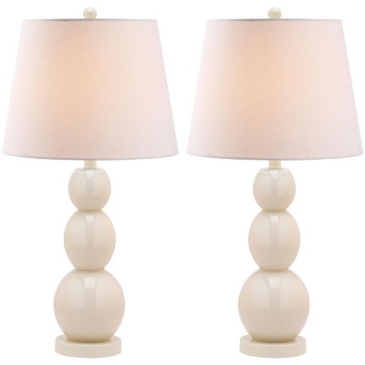 Light Grey Glass 3-Sphere Table Lamp Set with Cotton Shade