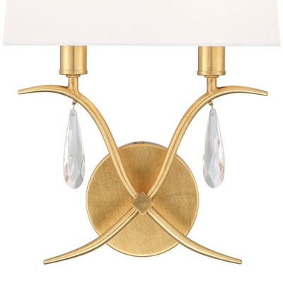 Antique Gold 2-Light Sconce with White Silk Shade