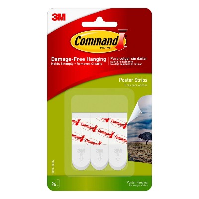 Command 24 Strips Small Sized Poster Strips Decorative Hooks White: 3M Command Adhesive Strips for Mounting, 1.75" Length