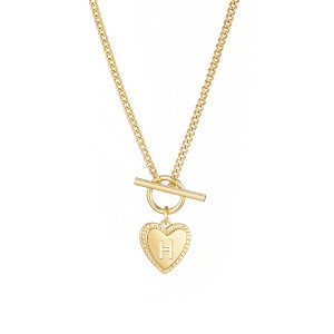 Adornia 14k Gold Plated Heart Initial Toggle Necklace - 1 of 3