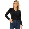 INSPIRE CHIC Women's Ribbed Knit Velvet V Neck Long Sleeve Solid Blouse - 2 of 4