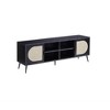 60" Composite Wood TV Stand with 2 Doors, 4 Open Compartments and Rattan Insert for Living Room - 3 of 4