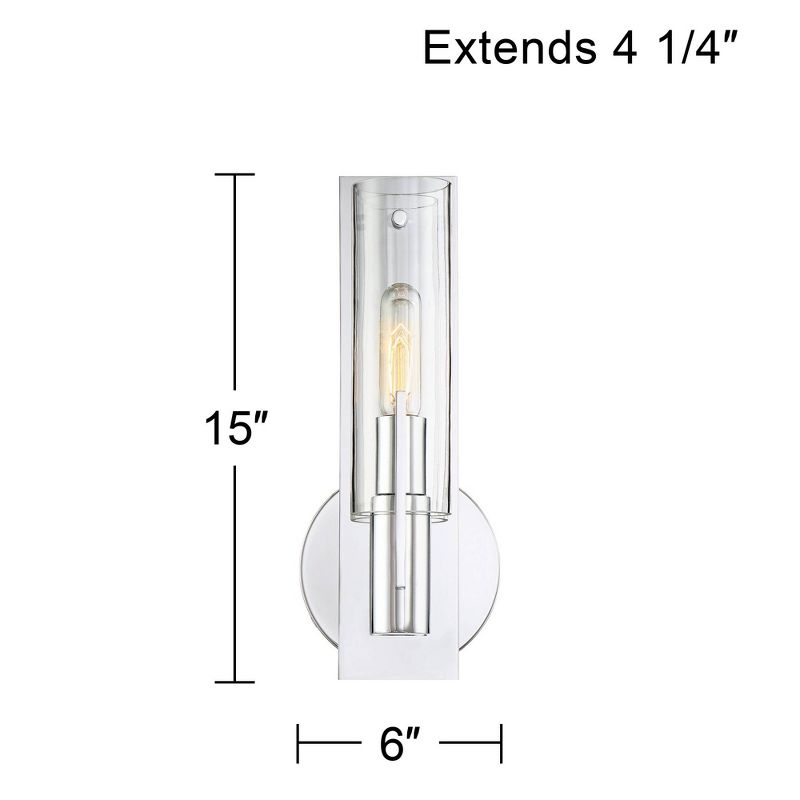 Possini Euro Design Pax Modern Wall Light Sconces Set of 2 Chrome Metal Hardwire 6" Fixture Clear Glass Shade for Bedroom Bathroom Vanity Living Room, 4 of 10