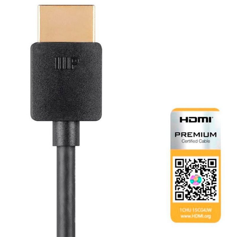 Monoprice HDMI Cable - 6 Feet - Black (3 Pack) Certified Premium, High Speed, 4K@60Hz, HDR, 18Gbps, 34AWG, YUV 4:4:4, Compatible with UHD TV and More, 3 of 6