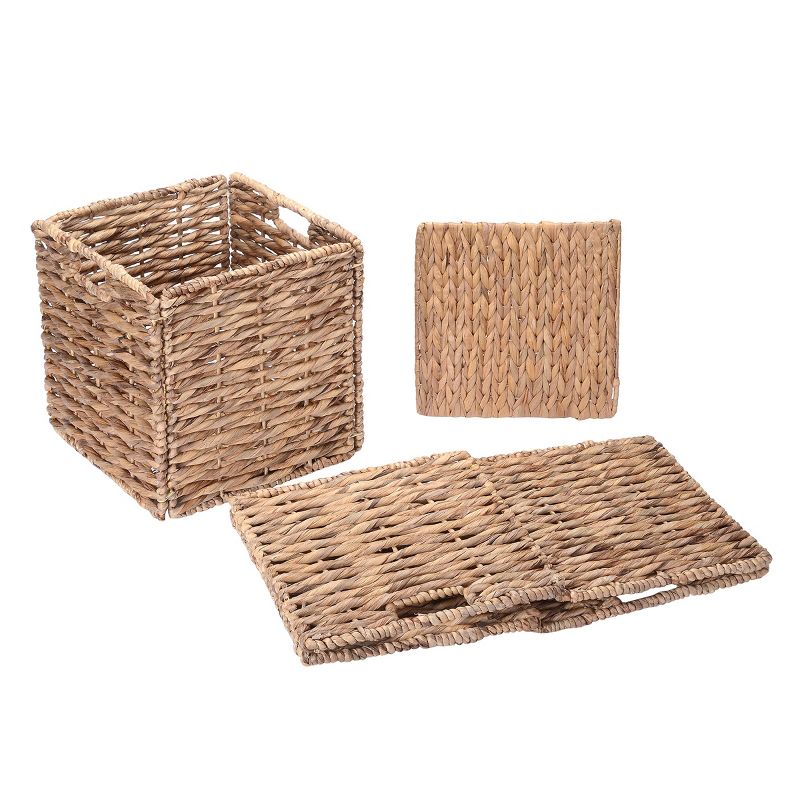 Set of 2 Handmade Wicker Baskets - 12-Inch Square Foldable Storage Bins with Handles - Made of Hand-Twisted Water Hyacinth by Villacera (Natural), 4 of 9