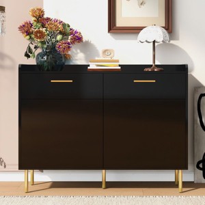 Wooden Storage Cabinet With 2 Doors And 2 Drawers, Accent Cabinet With Steel Pipe Table Legs, Modern Cabinet For Living Room-Cuddlewood - 1 of 4