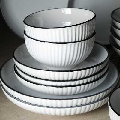 White Ribbed Ceramic 32-Piece Dinnerware Set, Service for 8