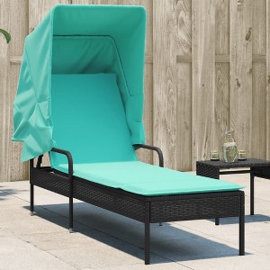vidaXL Sun Lounger with Canopy Black Poly Rattan - 1 of 4