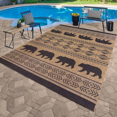 Chestnut Brown and Black Synthetic Bear Print 5' x 7' Rug