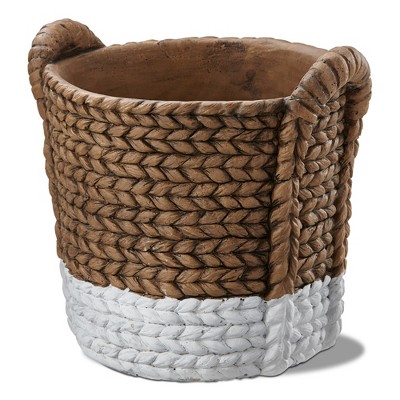 tagltd Palermo Two Tone Cement Basket Weave Print Planter, 8.5L x 7.3W x 7.7H inches, Holds up to 6 inch Drop In Pot