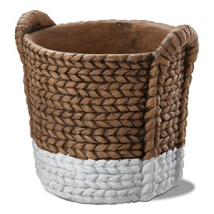 tagltd Palermo Two Tone Cement Basket Weave Print Planter, 8.5L x 7.3W x 7.7H inches, Holds up to 6 inch Drop In Pot - 1 of 2