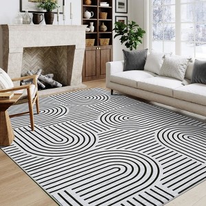 Modern Machine Washable Abstract Area Rug Non Slip Non Shedding Soft Striped Floor Cover Low Pile Foldable Accent Indoor Rug for Living Room Bedroom - 1 of 4