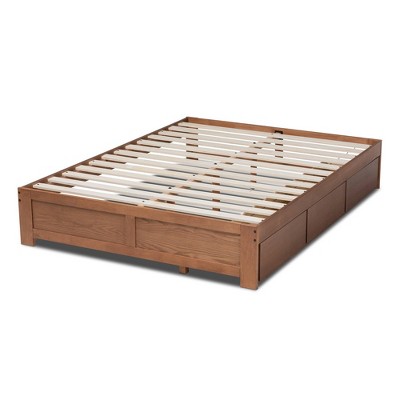 Walnut King Platform Storage Bed Frame with 3 Drawers