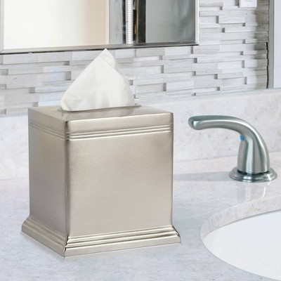 Brushed Pewter Stainless Steel Square Tissue Box Cover
