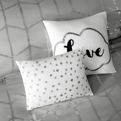 Twin Grey and Silver Microfiber 5-Piece Comforter Set