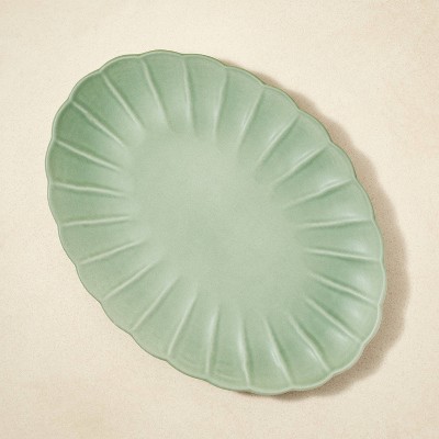15" x 11" Stoneware Scalloped Serving Platter Green - Opalhouse™ designed with Jungalow™