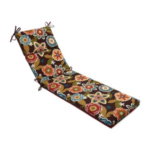 Outdoor Reversible Chaise Lounge Cushion- Brown/Turquoise Floral/Stripe - Pillow Perfect - 1 of 4