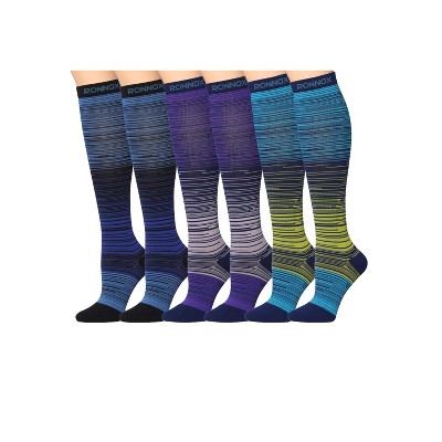 Tipi Toe 3 Compression Socks for Men & Women Mystic Monochrome Violet Space Dye Accents Patterned Knee High Socks (12-14 mmHg)
