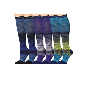 Tipi Toe 3 Compression Socks for Men & Women Mystic Monochrome Violet Space Dye Accents Patterned Knee High Socks (12-14 mmHg) - 1 of 4