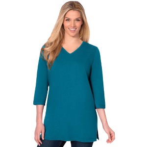 Woman Within Perfect Three-Quarter Sleeve V-Neck Tunic - 1 of 4
