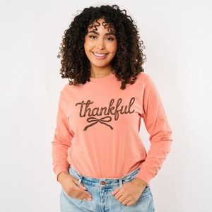 Thankful Coquette Distressed - Womens Garment Dyed Long Sleeve - 1 of 3