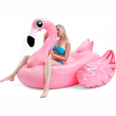 Joyfy Pool Float Adult Pink Giant Flamingo Inflatable Pool Floaties, Large Blow Up Ride on Pool Raft for Beach Water Fun