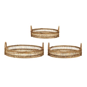 Dexmalle Set of 3 Round Decorative Brown Bamboo Woven Trays with Handles - 1 of 4
