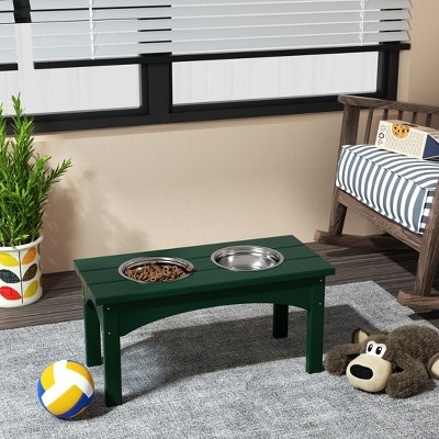 Dark Green Elevated Pet Feeder with Stainless Steel Bowls