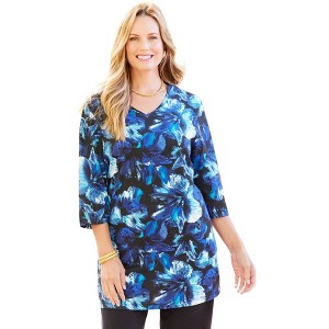 Catherines Women's Plus Size Easy Fit 3/4-Sleeve V-Neck Tunic - 1 of 4