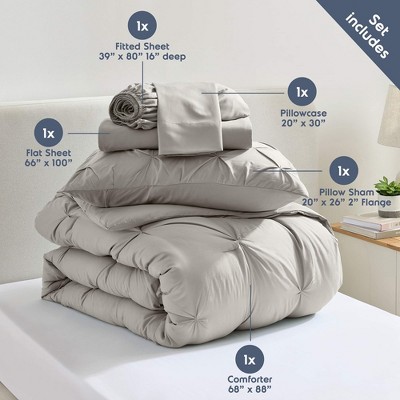 Twin Linen Pinch Pleat Down Alternative Microfiber Bedding Set
