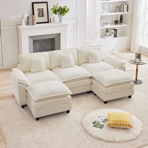 Likepay 105.9 in. Chenille Fabric 5 seat Sectional Sofa with 2 Ottomans - 1 of 4
