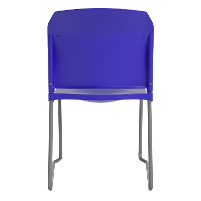 Blue Metal Full-Back Contoured Stacking Chair with Gray Sled Base