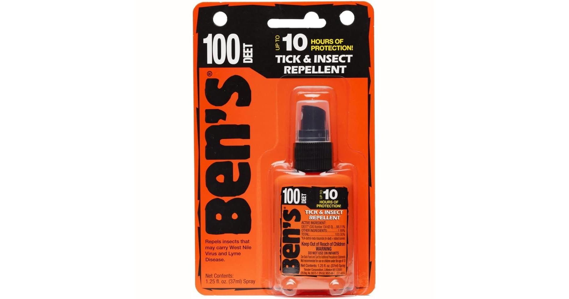 Ben's 100 DEET Tick and Insect Repellent Spray for Outdoor Protection, 1.25 Fl Oz