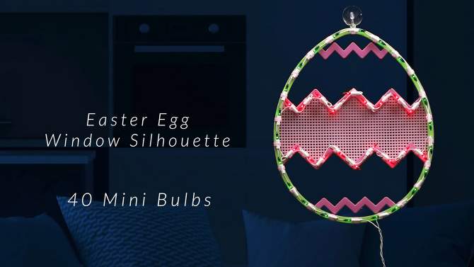 Northlight 17" Lighted Green with Pink Chevron Stripe Easter Egg Window Silhouette, 2 of 6, play video