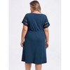 GRACE & GRANDEUR Women's Plus Size Summer Comfty Knit V-Neck Elastic Waist A-Line Hollow Out Short Sleeve Dresses with Pockets - 3 of 4