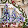 6FT/7.5FT Pre-Lit Snow Flocked Christmas Tree, Artificial Tree with Branch Tips and Multi-Color LED Lights, White+Green-ModernLuxe - 3 of 4