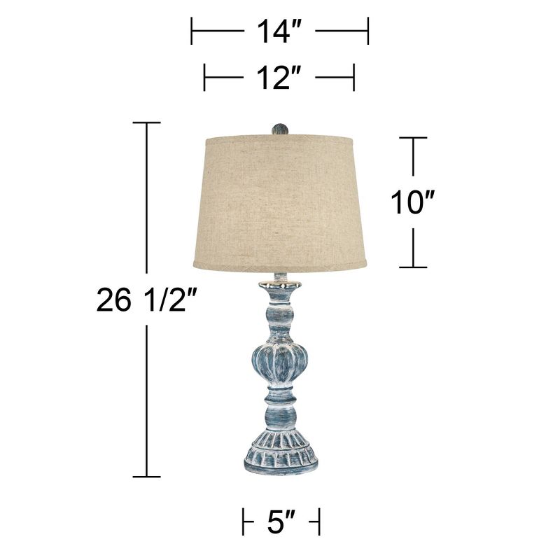 Regency Hill Tanya Country Cottage Table Lamps 26 1/2" High Set of 2 Blue Wash Burlap Linen Drum Shade for Bedroom Living Room Bedside Nightstand Home, 4 of 8