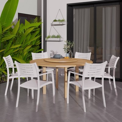 Kells 7pc Patio Dining Set with Round Table with Teak Finish & Lazy Susan - Amazonia