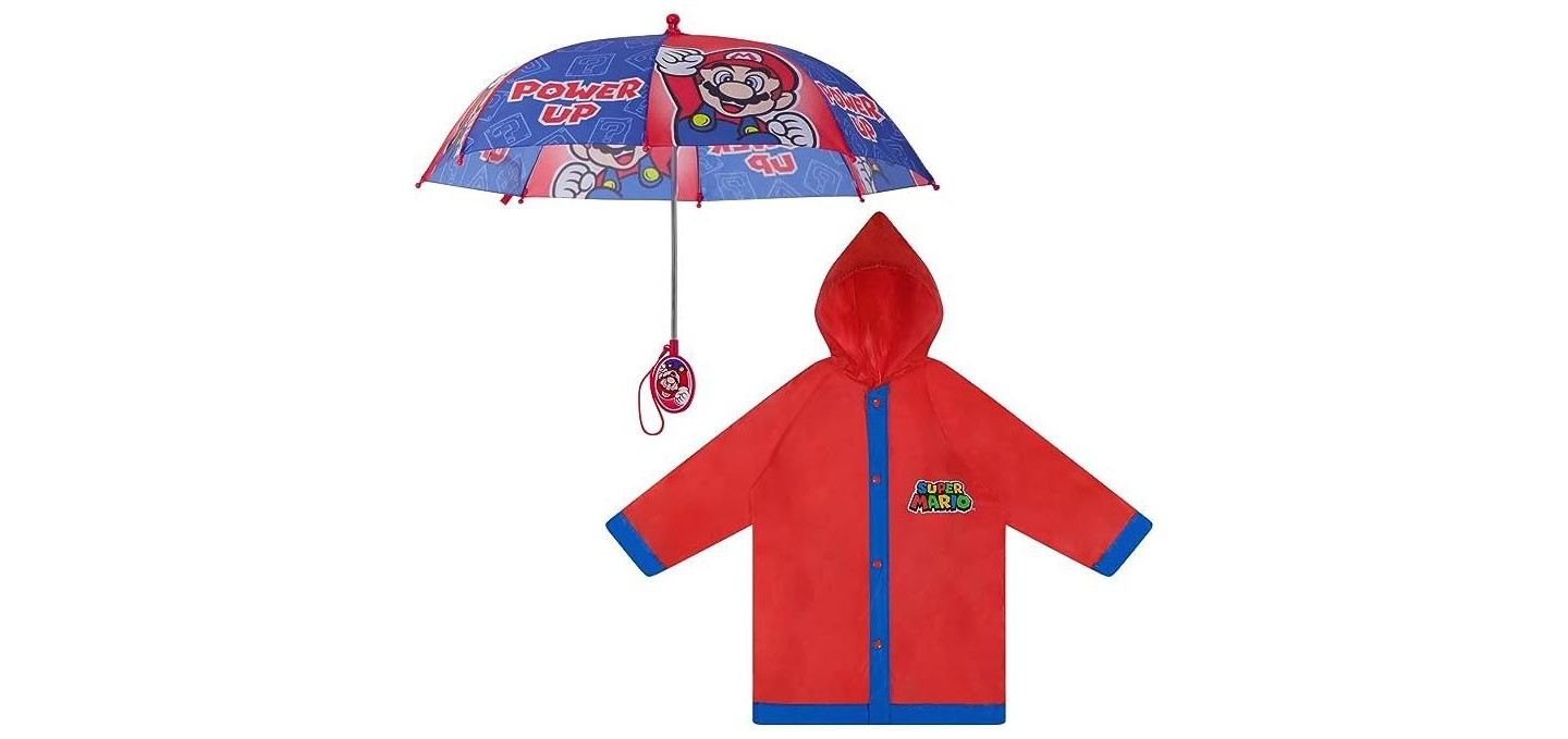 Super Mario Boy's Umbrella and Raincoat Set, Kids Ages 6-7 — фото 1