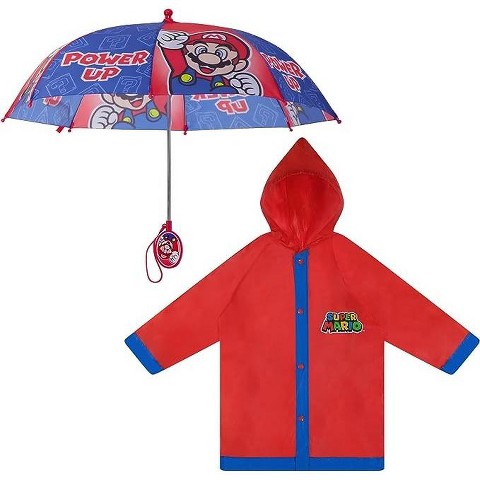 Super Mario Boy's Umbrella and Raincoat Set, Kids Ages 6-7