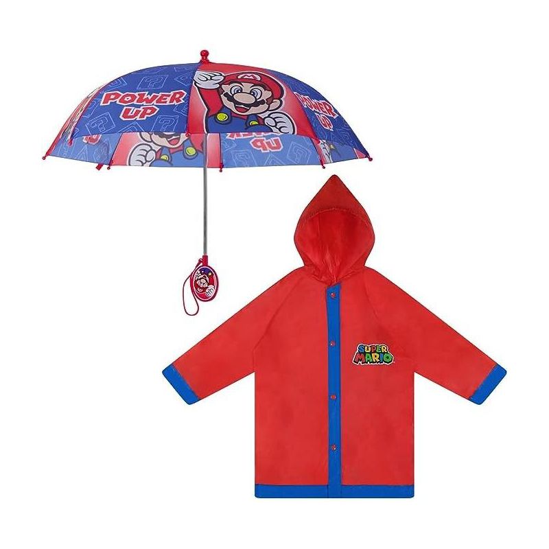 Super Mario Boy's Umbrella and Raincoat Set, Kids Ages 4-7, 1 of 7