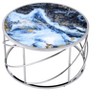 HomeRoots 33" Blue and Silver Wood and Iron Faux Marble Geometric Frame Round Coffee Table - 4 of 4