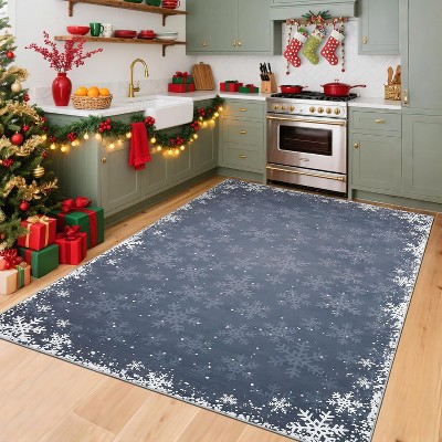 TackView Christmas Rug, Washable Floor Carpet Xmas Snowflake Decorative Indoor Throw Rug, Non-Slip Area Rug for Hallway, Kitchen