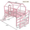 KWPZQEB Twin/Full Size Loft Bed, Metal Bed Frame with Slide & Stairs, Kid Playhouse with Storage Shelves & House-shaped Roof, Noise-free Design - 4 of 4